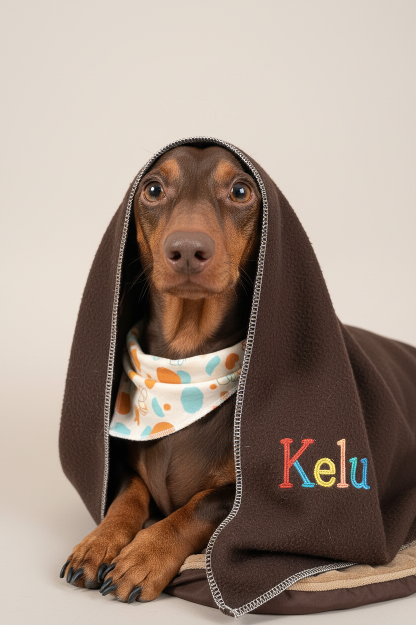 Kelu con bordado, bandana y fondo blanco
